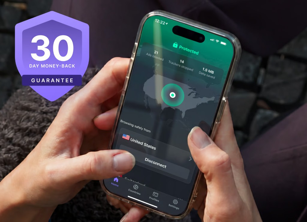 Proton VPN 连接界面与三十天退款标识